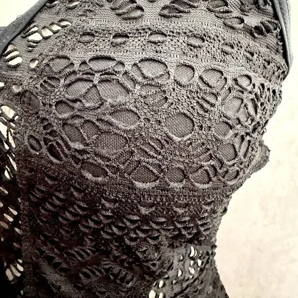 Black XL Cutout Crochet One-Piece Swimsuit with Tie Back and lace look NWT - Picture 9 of 12